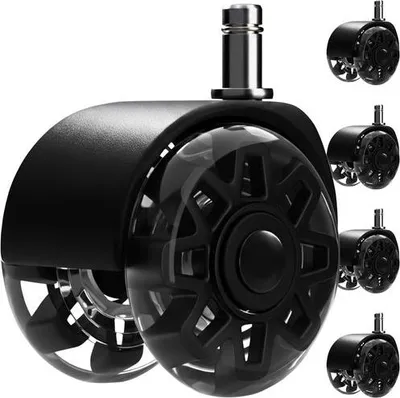 Immagine prodotto di Ruote per sedia da 2,5" in PU, set da 5 - Silenziose, sicure per il pavimento