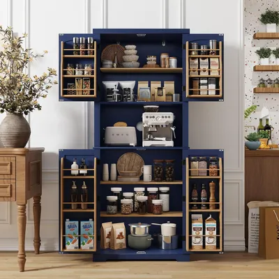 Image de Armoire de cuisine avec plan de travail, meuble haut, armoire de salle à manger, garde-manger, couleur bleue