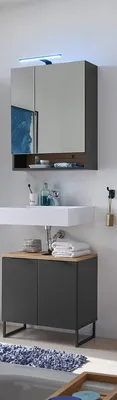 Produktbild von Badezimmer-Set >Denver< (2-tlg.) in schwarz / Evoke Eiche Nachbildung - 60x195x35 (BxHxT)