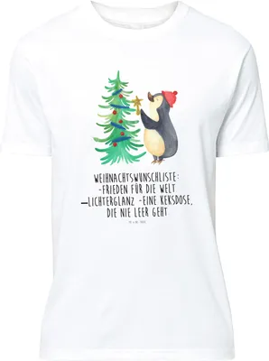 Produktbild von Mr. & Mrs. Panda S T-Shirt Pinguin Weihnachtsbaum - Weiß - Geschenk, Tshirt, Shirt, oberteil, Weihnachten, Statementshirt, Winter