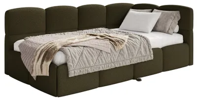 Obrázok produktu pre Selsey Cloudy – čalúnená posteľ, bouclé, olivovo zelená farba, 170x185 cm – pravá strana