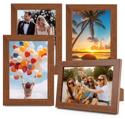 Fotorahmen-Set 10x15 cm, 4 Stück, Holz, braun, mit Acrylglas