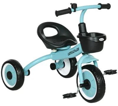 Image de Tricycle pour enfants avec panier et clochette | Couleur : Bleu | Dimensions : 50 x 70,5 x 58 cm