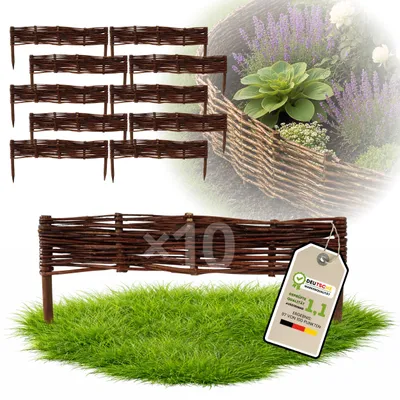 Produktbild von Floranica 10 Stück Beetbegrenzung Weide 10 cm x 60 cm – Rasenkante Weidengeflecht Beeteinfassung, Beetumrandung