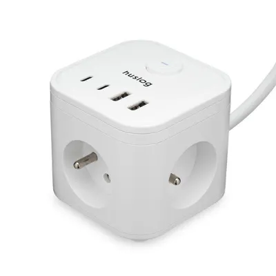 Obrázek produktu pro Nabíjecí stanice Huslog 15W 3xzásuvka, 2xUSB-C, 2xUSB bílá