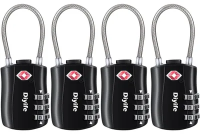 Produktbild von TSA Gepäckschlösser 4 Stück Schwarz 3-stellig Kabelschloss Sicherheitsschloss für Koffer und Taschen