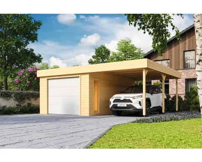 Produktbild von Lasita Maja Gartenhaus / Gerätehaus / Garage Bahamas Set Mit Sektionaltor - Neu!, Farbe:naturbelassen, Dachform:Pultdach
