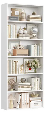 Image de Bibliothèque - Étagère sur pied à 6 niveaux - Étagère en bois indépendante - Rangement pour le salon - 60 x 23,5 x 180 cm - Blanc