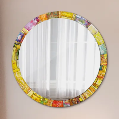 Produktbild von Runder Spiegel mit Modernem Aufdruck - Dekospiegel Wandmontage -bunt gebeizt glas- Ø100cm