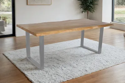 Produktbild von Esstisch Baumkante Akazie massiv 50mm Eichefarben 200 x 100 cm U-Gestell silber CALI