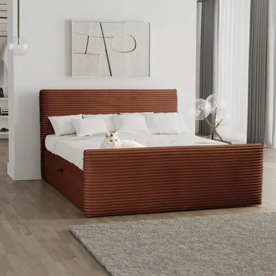 Produktbild von Kaiser Möbel Boxspringbett mit bettkasten und topper 180x200 TRENTO stoff Plüsch Cord Kupfer H3-Bonell