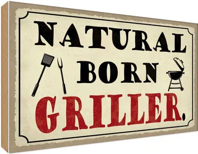 Produktbild von vianmo Holzschild 30x40 cm natural born Griller Grillen Essen Trinken