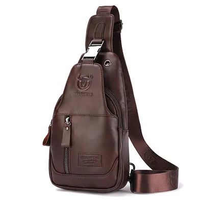Produktbild von OKWISH Schultertaschen aus echtem Leder, Umhängetasche, Crossbody Tasche, Umhängetasche Herren Leder Vintage Stil, Praktische mit vielen Fächern,Braun