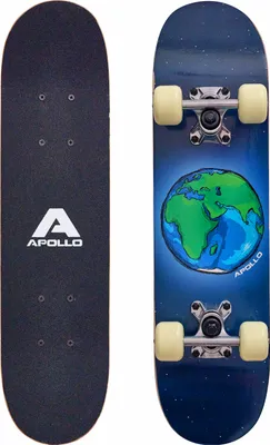 Produktbild von Apollo Kinder Skateboard, | kleines Komplett Board mit ABEC 3 Kugellagern und Aluminium Achsen | Coole Designs für Kinder | Cruiser Boards für Mädchen und Jungs | Kinder Skateboard ab 3 Jahre "Around the World" 61 cm