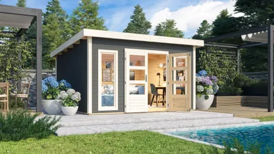Produktbild von Karibu Gartenhaus Gerätehaus Northeim 5 terragrau 369x369x229,5 cm