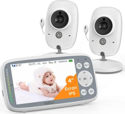 Produktbild von Babyphone mit 3-fachem Zoom, 4-Zoll-Babybildschirm mit 2 Kameras, unsichtbarer IR-Nachtsicht, VOX, Lautstärkeregelung, IPS-Bildschirm, Schlaflied