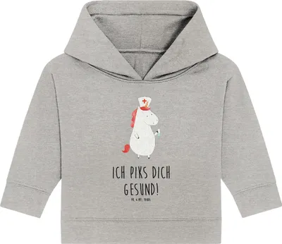 Produktbild von Mr. & Mrs. Panda Organic Baby Hoodie Einhorn Krankenschwester 12. - 18. Monat - Heather Grey - Geschenk, Ärztin, Krankenpfleger, Krankenhaus, Krankenpflegerin, Unicorn