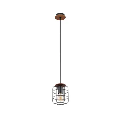 Productafbeelding van Hanglamp, hout, lampenkap van gevlochten metaal, zwart, hoogte 120 cm