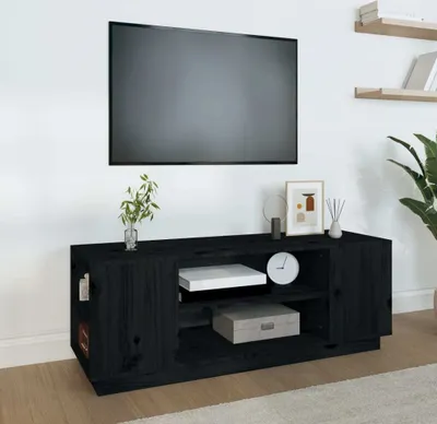 Produktbild von vidaXL TV-Schrank Schwarz 110x35x40,5 cm Massivholz Kiefer
