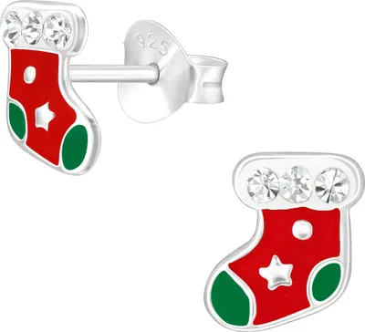 Produktbild von Kinder Ohrringe Ohrstecker 925 Sterling Silber Weihnachtsstrumpf mit Kristallen