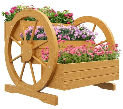 Obrázek produktu pro Vyvýšený květináč se 3 úrovněmi a kolečky | Barva: Teakové dřevo | Rozměry: 61 x 62 x 57 cm