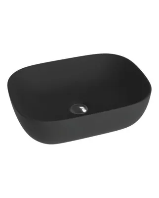 Produktbild von LAVITA Aufsatzwaschtisch Costa Black| Aufsatzwaschbecken Rechteckig | Waschbecken ohne Überlauf und Hahnloch | Aus hochwertigem Porzellan | Waschtisch | 46x32,5x13,5 cm | Schwarz Matt