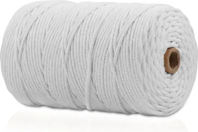 Produktbild von Makramee Garn - 200m (Stärke: 3mm) - Gezwirntes Baumwolle Garn - Hochwertiges, supersoftes Luxus Garn - weiss/weiß/white