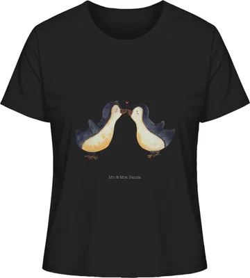 Produktbild von Mr. & Mrs. Panda Basic T-Shirt Damen Pinguin Liebe Größe M - Schwarz - Geschenk, Freundin, Kurzarmshirt, Hochzeitstag, Shirt, Verlobung, Vertraut, Sommershirt, Paar