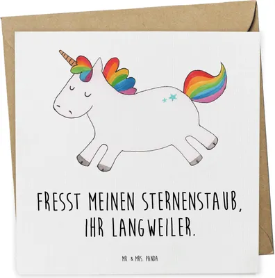 Produktbild von Mr. & Mrs. Panda Grußkarte Einhorn Happy - Weiß - Geschenk, Einhörner, glücklich, Lachen, Klappkarte, Freude, Spaß, faltkarte, anlasskarte, Unicorn, Glückwunschkarte