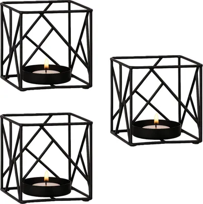 Image de set de 3 Sarpene -2- Porte-bougies à chauffe-plat en métal géométrique noir 10cm