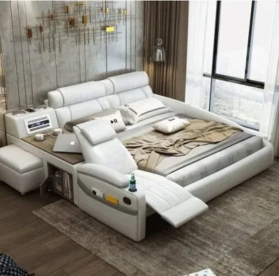 Obrázok produktu pre Design Bett XXL Big Betten Leder Hotel Polster 180x200cm Multifunktion Regal USB