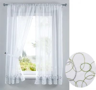 Produktbild von AURA Stickerei Gardinen Set 4 Tlg. Raffhalter Tunneldurchzug Gardinenband für Gardinenschienen Grün HxB 150x90 cm, 112230