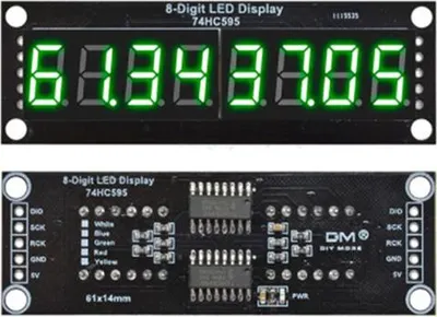 Produktbild von LED-Segmentanzeige, 8 Stellen, 74HC595, 0,36" - 5 Farben Farbe: Grün