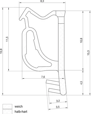 Produktbild von Flügelfalz- und Überschlagdichtung S 7503b, Kunststoff graphitgrau