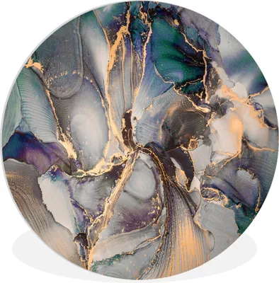 Produktbild von MuchoWow® Rundes Wandbild - Runde Bilder Gold - Blau - Marmor Ø 90 cm Kreis Wanddekoration Kunststoff - Wandkreis - Wandschmuck - Wand-Kreis - Wohnzimmer - Bild - Runde - Wanddeko - Dibond - Kunstdrucke