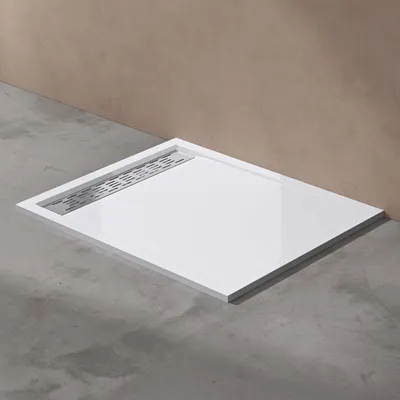 Image de doporro Receveur de Douche Blanc Bac à Douche Extra Plat Rectangulaire en Acrylique 100x120x5cm + Bonde AL01 Design Xetro04