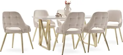 Produktbild von Designstuhl Garnitur Stuhl Set Esszimmer Stuhlgruppe Lounge Tisch 7tlg