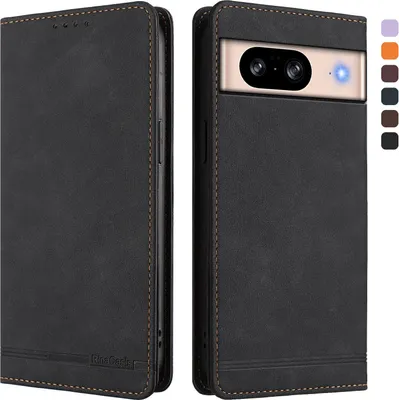 Produktbild von Hülle für Google Pixel 8, Retro Kunstleder Ständer Klapphülle mit Kartenfächer und Magnetische Schwarz