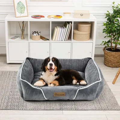 Produktbild von Kleines Hundebett/Haustiersofa, superweich, bequem, waschbar mit rutschfester Unterseite, 51 x 48 x 15 cm, Grau