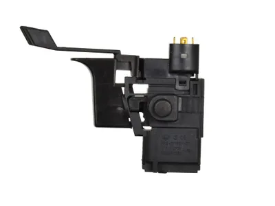 A black electronic component with gold connectors, isolated on a white background.