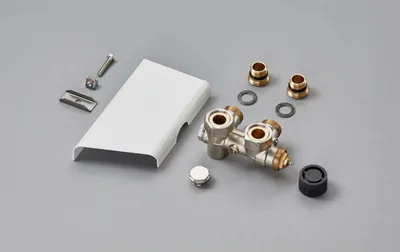 Productafbeelding van Zehnder aansluitarmatuur, verchroomd met witte afdekplaat, kort model, voor YUCCA, 1 stuk.