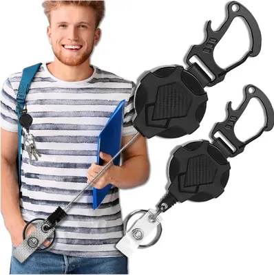 Produktbild von EDIBAZZAR | Schlüsselanhänger schwarz 80 cm mit Karabiner und ausziehbarem Retraktor für Outdoor