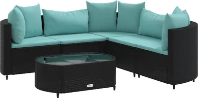 Produktbild von vidaXL 6-tlg. Garten-Sofagarnitur mit Kissen Schwarz Poly Rattan