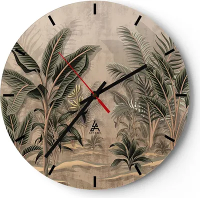 Produktbild von Wanduhr - Rund - Glasuhr - Wald Blatt Baum - 40x40cm - Schleichendes Uhrwerk - Lautlos - zum Aufhängen bereit - Dekoration Modern - Wanddekoration aus Glas - C3AR40x40-5101