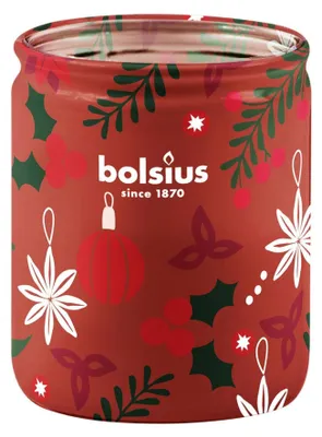 Image de Bougie en verre BOLSIUS pomme/cannelle, 82 × 68 mm