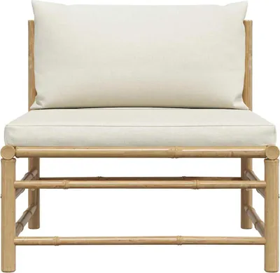 Image de vidaXL Canapé de jardin central avec coussins Blanc crème Bambou