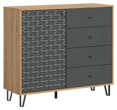 Produktbild von Prisma Sideboard 4 Schubladen, 1 Tür Eiche Nachbildung, grau matt.
