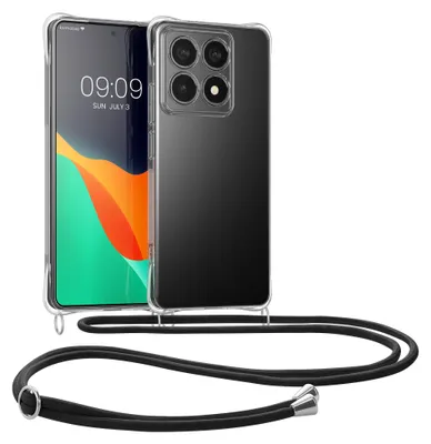 Produktbild von kwmobile Necklace Case kompatibel mit Xiaomi 14T Hülle - Silikon Cover mit Handykette - Band Handyhülle Transparent Schwarz