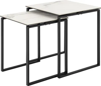 Produktbild von Satztisch >Katrine< (2er-Set) Glas-Keramik, weiss - 50x55x50 + 43x43x50 cm (BxHxT)