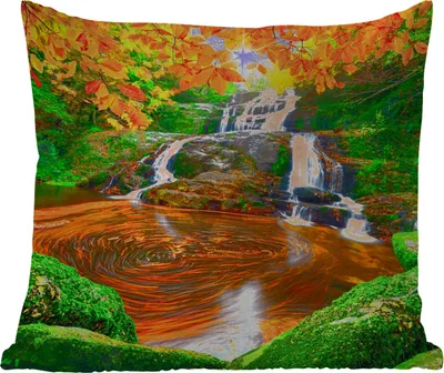 Produktbild von MuchoWow® Outdoor Kissen - Natur - Wasserfall - Steine - Moos - Blätter - Grün - 60x60 cm - Wetterfest - Lounge Kissen - Dekoration - Schlaf Kissen